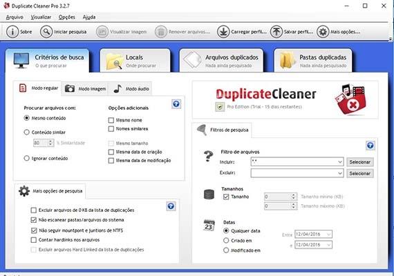 Critérios de busca - Duplicate Cleaner