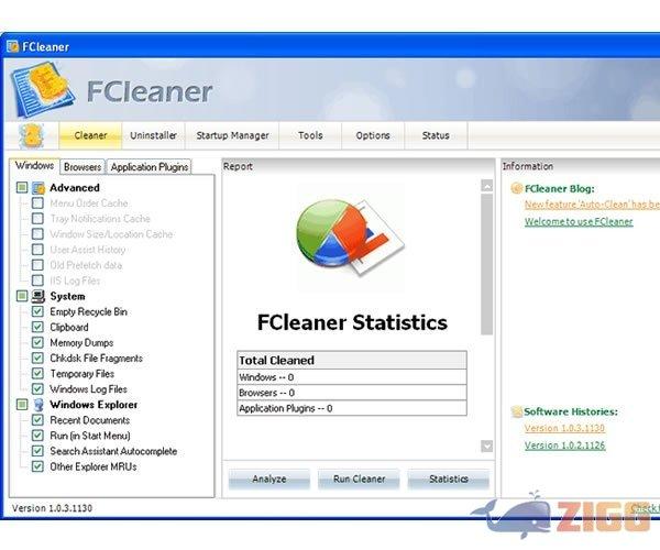 Tela inicial do FCleaner