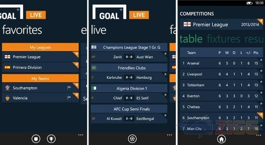 Goal Live Score para windows phone